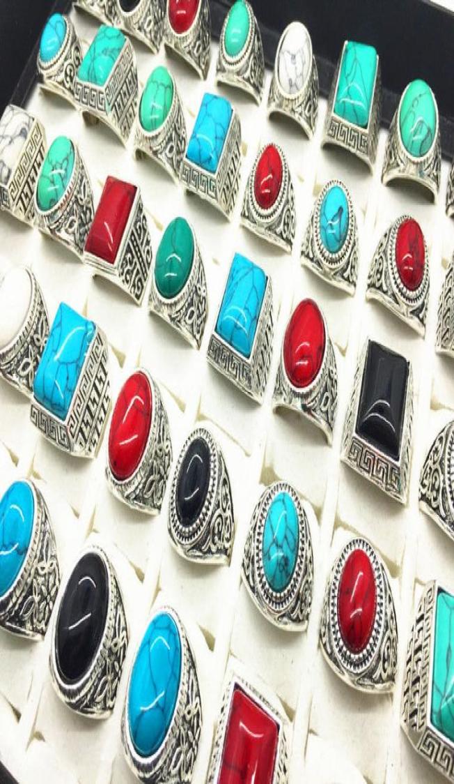

Men039s women039s mix styles antique silver vintage Turquoise stone rings Gift Party Wedding Ring 50pcs Lot Whole5062530