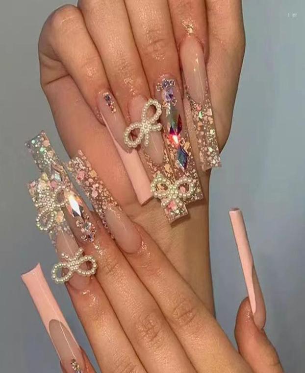 

False Nails 24Pcs French Wave Line Design Ballet Fake Long Wearable Coffin Press On Full Cover Manicure Tips1314610, Dark khaki