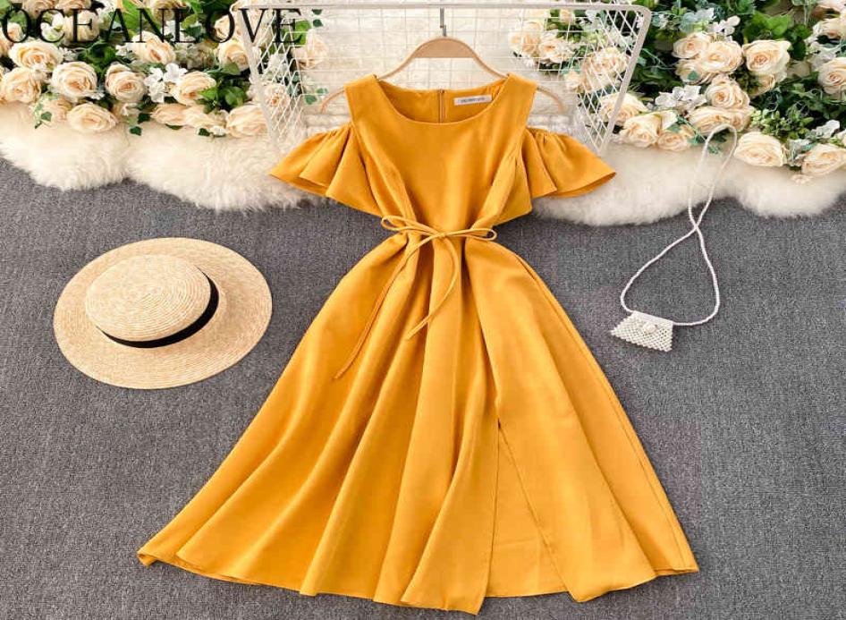 

Solid Summer Dresses Aline Lace Up High Waist Vestidos Mujer Korean Ins Beach Style Ruffles Femme Robes 2104157888296, Blue