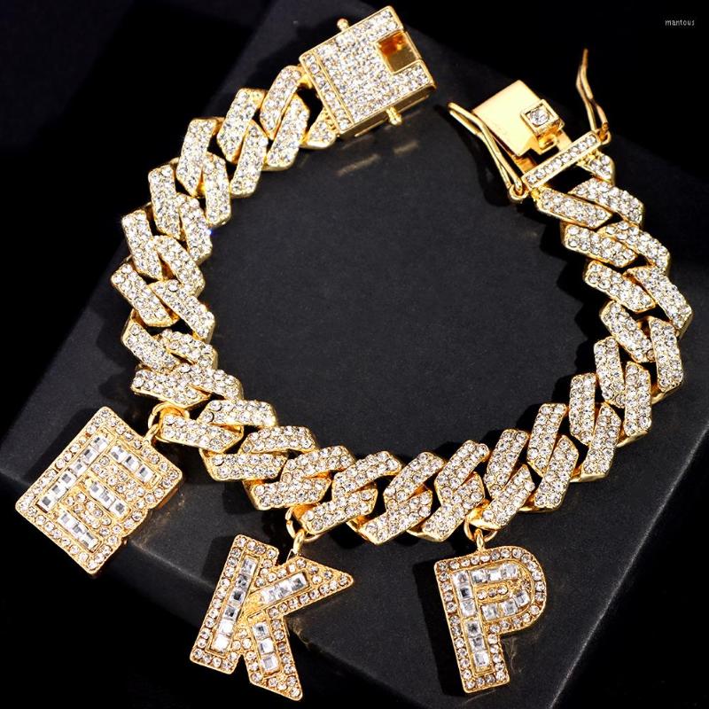 

Link Bracelets Hip Hop Iced Out Name Letter Bracelet For Women Gold Silver Color Metal Rhinestone Cuban Chain Statement Jewelry