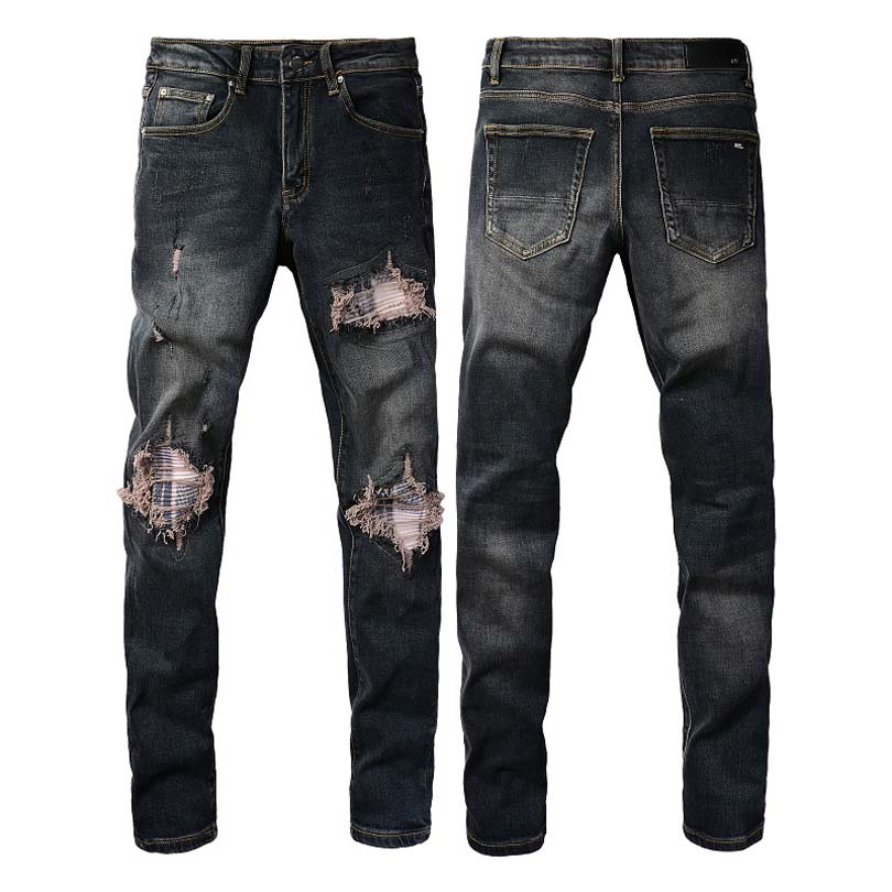 

2023 New high-quality jeans tattered and ripped motorcycle pants slim fit motorcycle jeans men's designer jeans Size 28-40 #08, Black