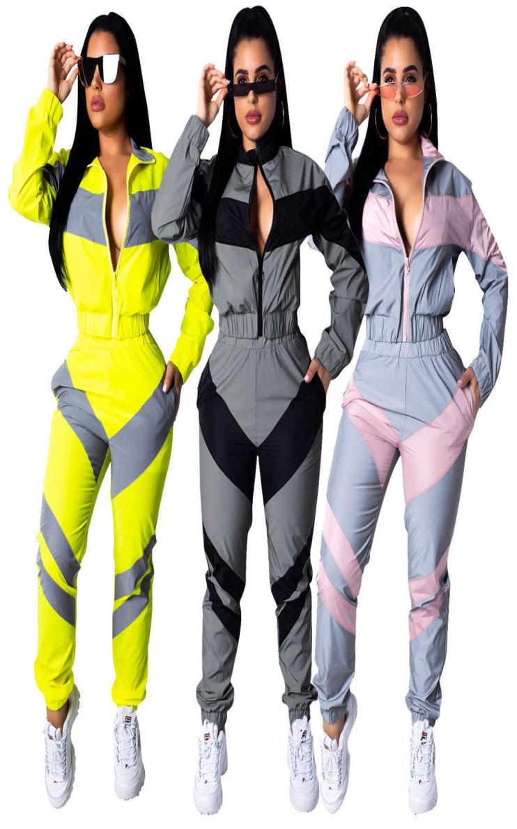 

Two Piece Sets Women KALENMOS Spring Autumn Windbreaker Suits Outfits Motorcycle Set Tops Pants Waterproof Tracksuit Sweatsuit Y064244749, Yellow