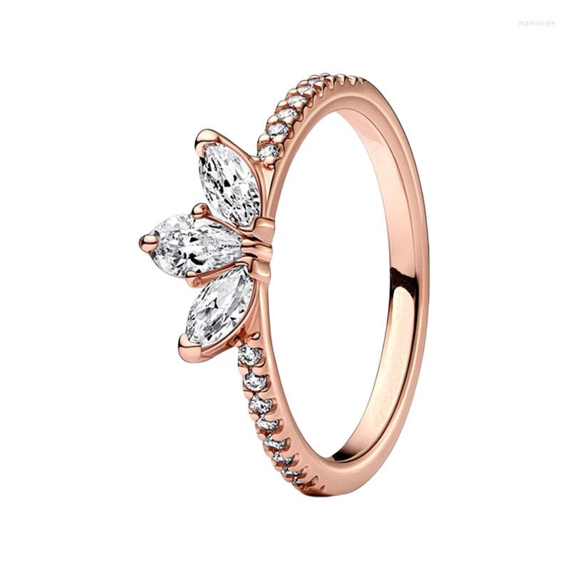 

Cluster Rings Herbarium Stack Finger For Women Wedding Bands Rose Gold Jewelry Prong Setting Clear CZ Marquise Pear Flower Petal