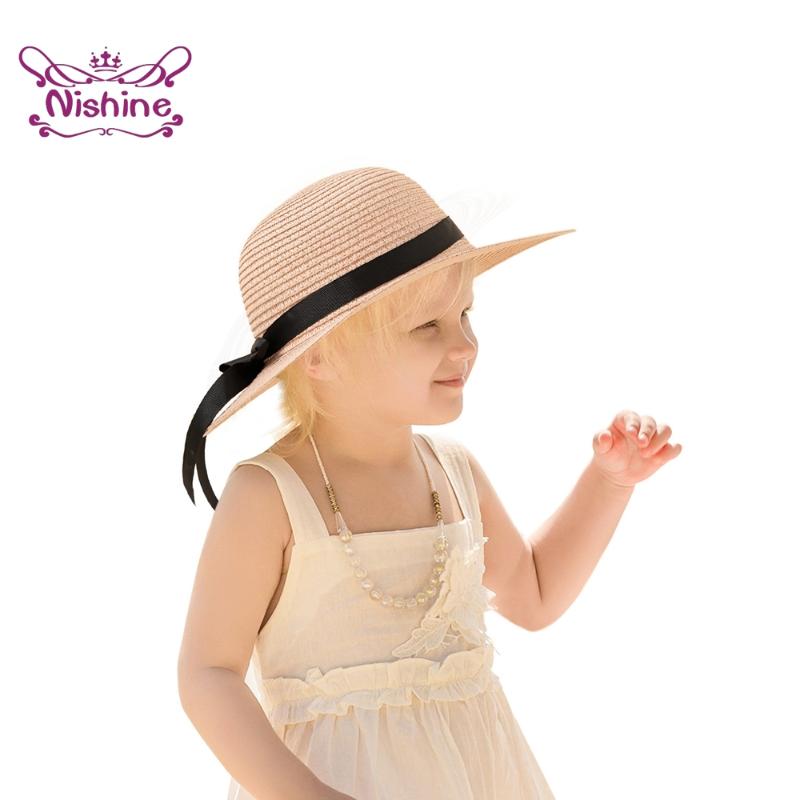 

Wide Brim Hats 1 PCS Fashion Handmade Knitting Summer Sunscreen Straw Toddler Ribbon Bowknot Fisherman Caps Breathable Children Bonnet