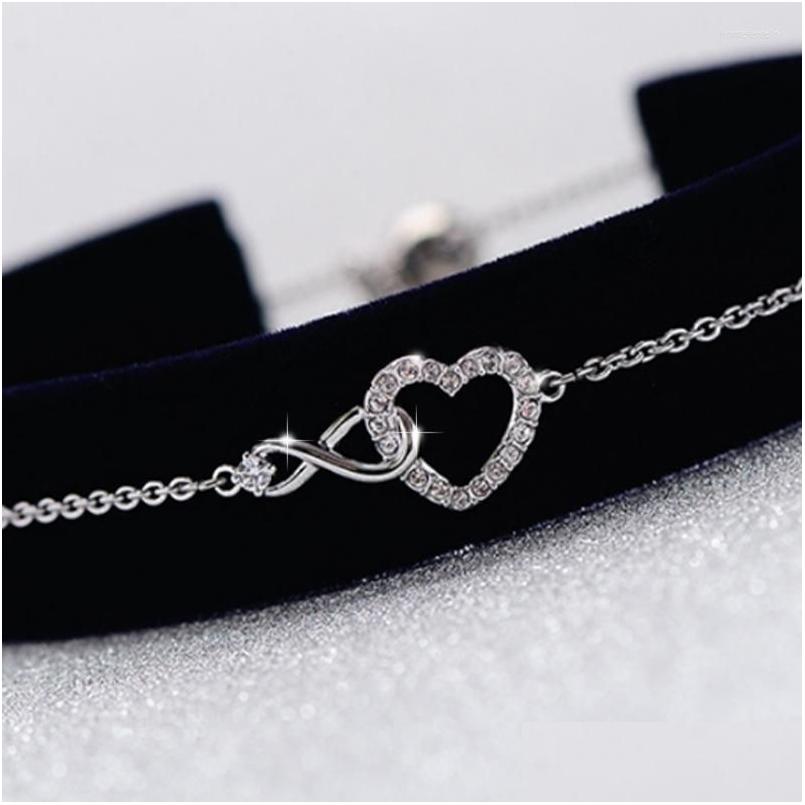 

Chain Link Bracelets Korean Splayed Love Necklaces For Women Simple Hollowed Crystal Heart Choker Necklace Bracelet Fashion Jewelry Dhyd0