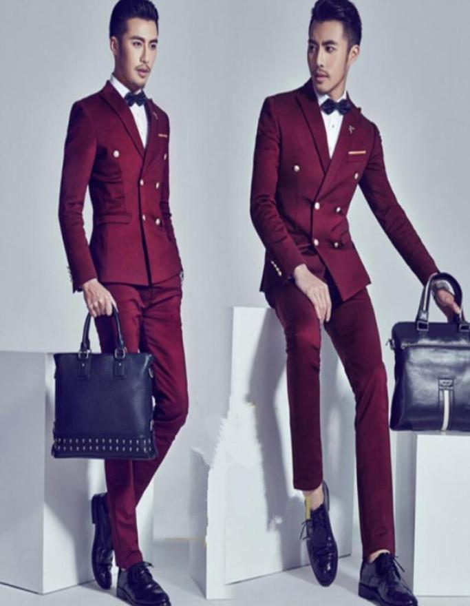 

High Quality Burgundy Men Wedding Tuxedos Excellent Groom Tuxedos With DoubleBreasted Men Blazer 2 Piece SuitJacketPantsTieGi5836490, Same as image