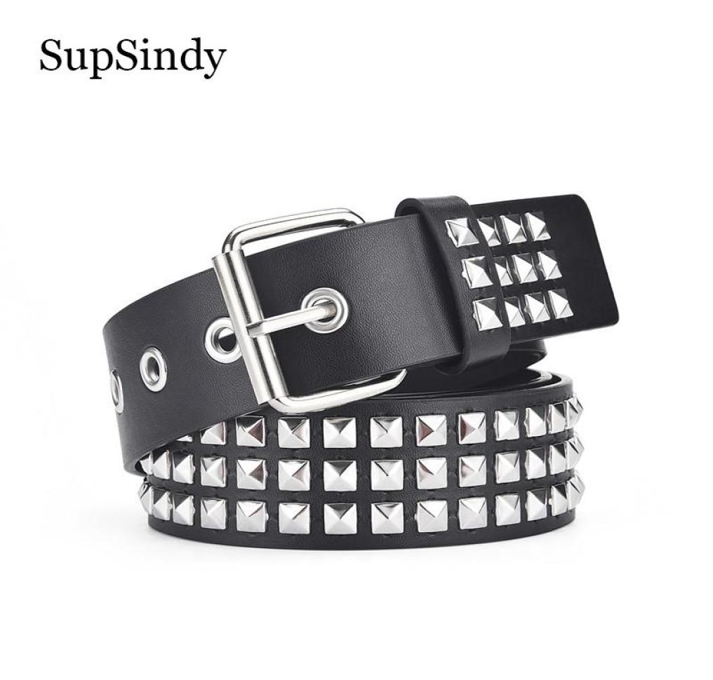 

Belts SupSindy Men Belt Punk Geometric Rivet Pin Buckle PU Leather For Women Jeans Waistband Rock Motorcycle Hip Hop Male Strap2865186, White