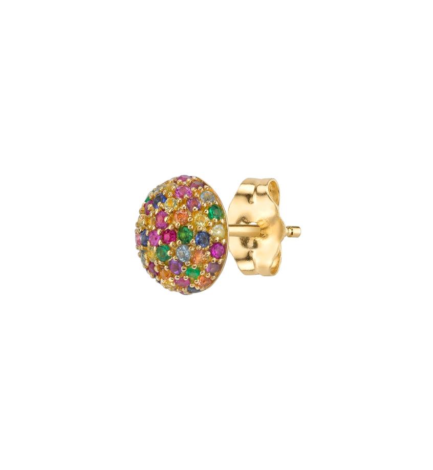 

Half round ball stud earring micro pave rainbow colorful cubic zirconia Gold plated 925 sterling silver studs for girl7839282