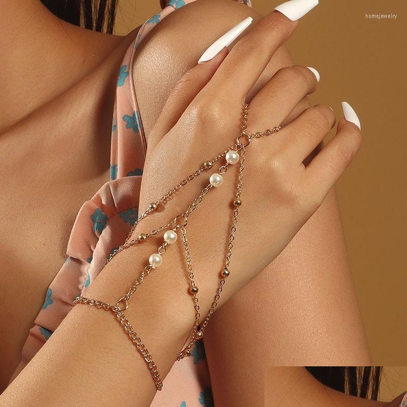 

Chain Link Bracelets Pearl Mtilayer Finger Occident Ins Simple Trend Female Metal Bracelet Fashion Banquet Jewelry Gift For Friends Dhn5J