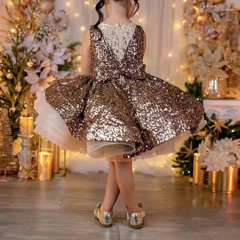 

Girl Dresses Golden Fluffy Princess Tutu Dress Lace Sequins Girls Teen Beauty Pageant Birthday Party Ball Gown, Gold