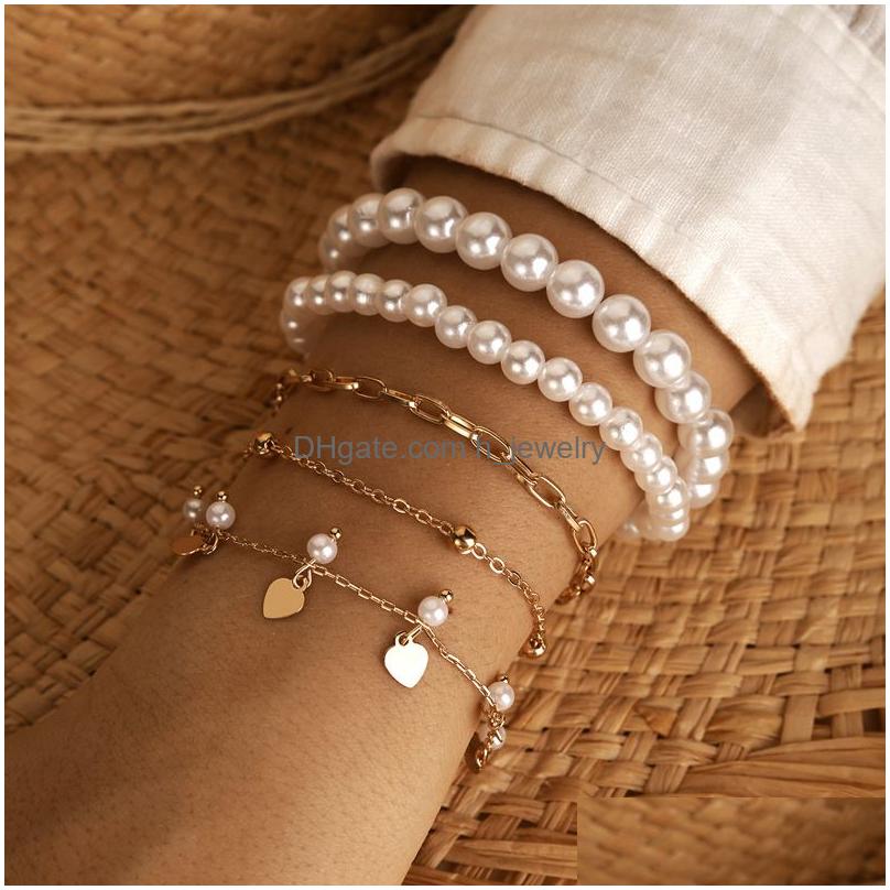 

Chain Link Bracelets 5Pcs/Set Fashion Gold Color Beads Pearl Star Mtilayer Beaded Set For Women Charm Party Jewelry Gift Drop Deliver Dhfyj