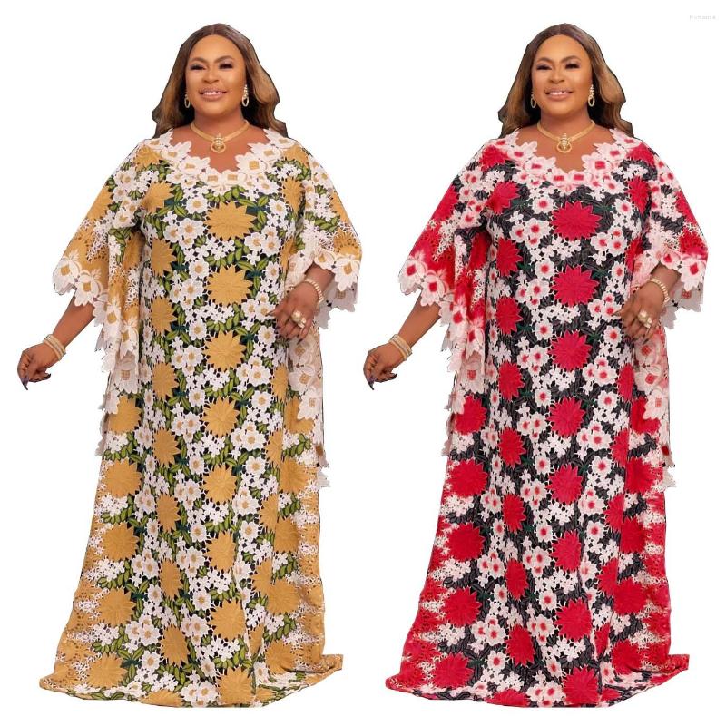 

Ethnic Clothing Africa Women Dashiki Lace Abaya Stylish Loose Maxi Dresses Elegant Free Size Robe Kaftan Cover-up Come With Inner And Scarf