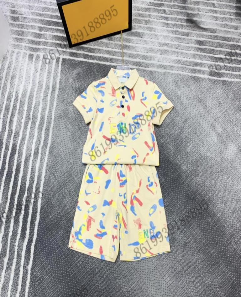 

designer kids black polo sets short sleeve beige colorful logo Tshirt shorts suit design dyeing set childrens suit brand girls 7080846