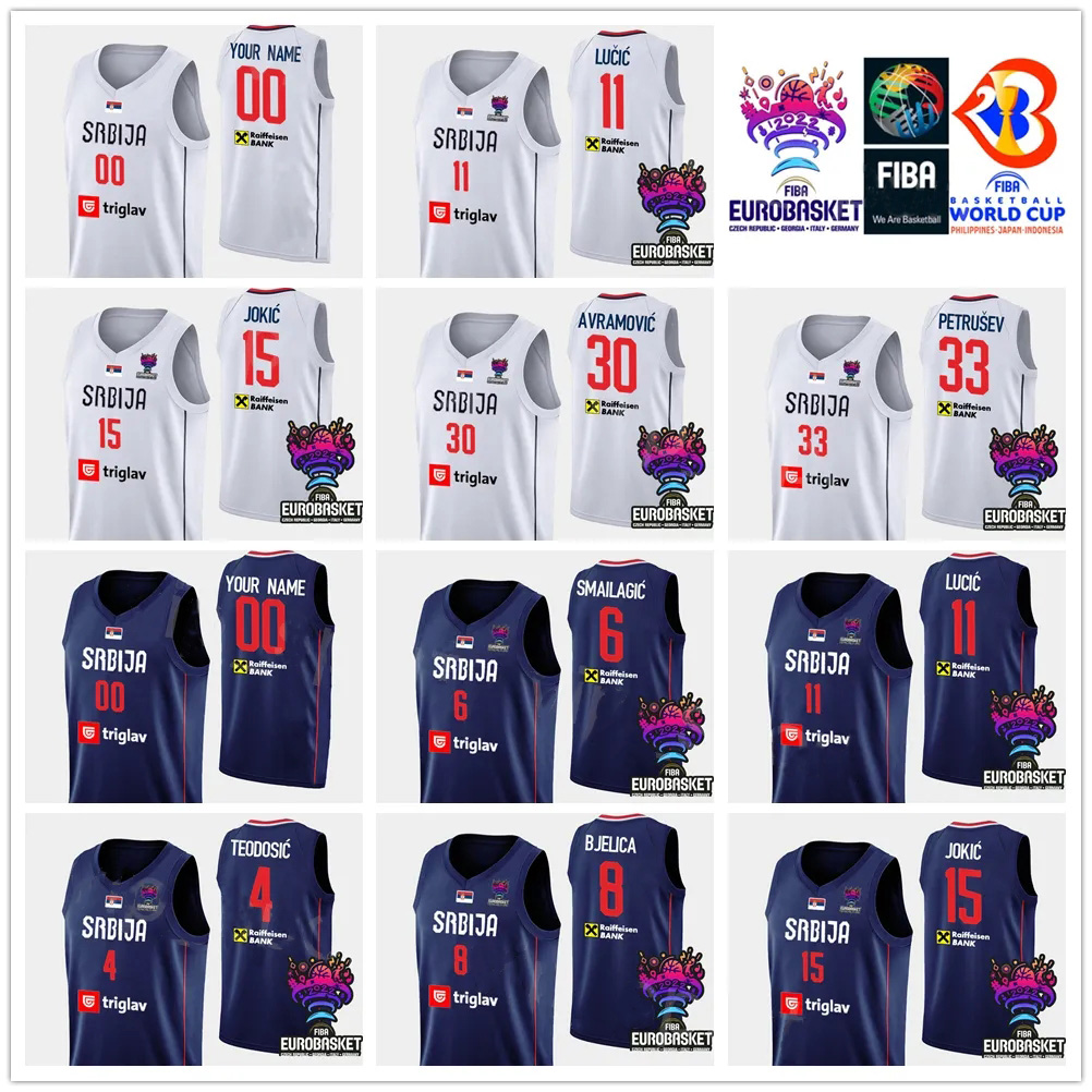 

National Team Srbija Basketball Jersey Serbia EuroBasket Jokic Vladimir Lucic Nemanja Bjelica Filip Petrusev Alen Smailagic Jagodic-Kuridza Davidovac, With fiba patch