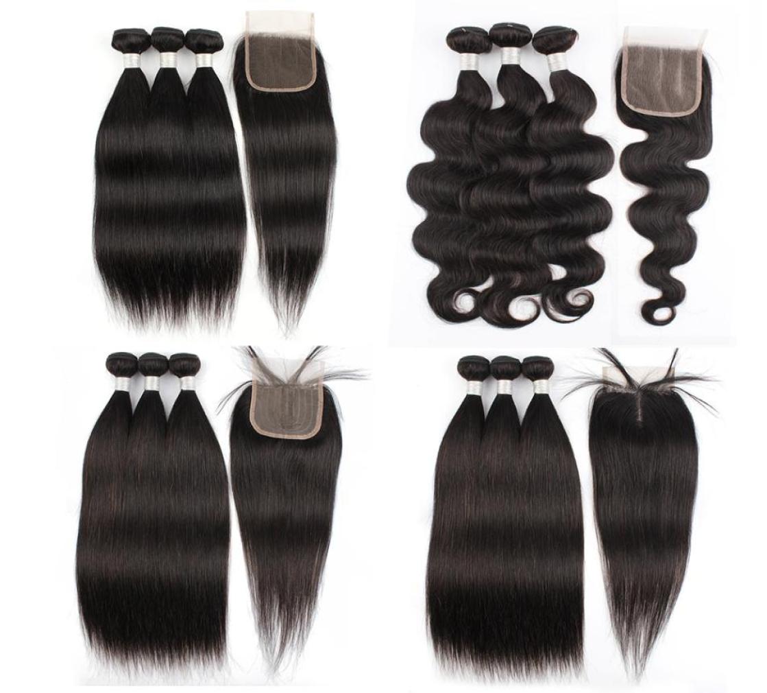 

Straight Remy Hair Bundles with 4x4 4x1 Lace Closure Natural Color Body Wave Brazilian Human Hair Extension1440213, Medium brown