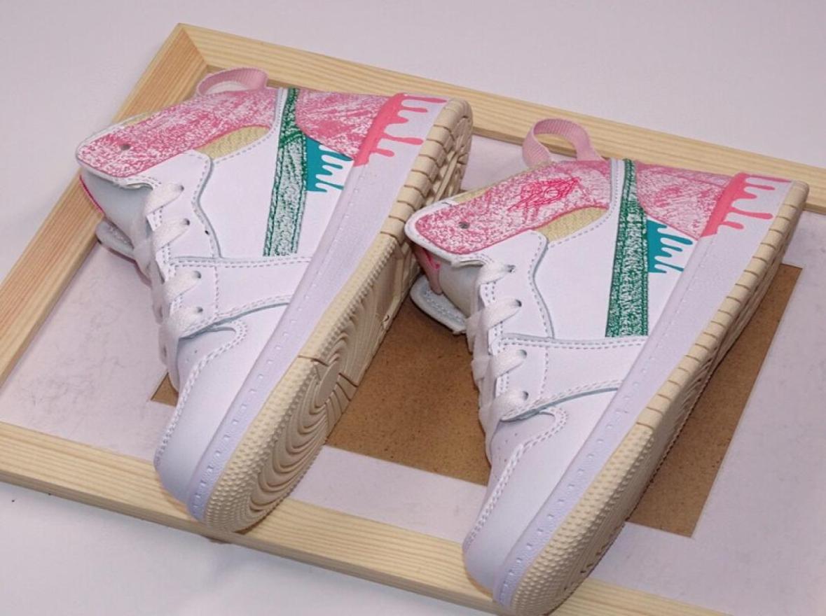 

MultiColor Paint Drip Kids Basketball Shoes Ice Cream 1s Toddler Big Boys Girls Children Sneaker Infant Trainers smoke grey White7389659, Pink