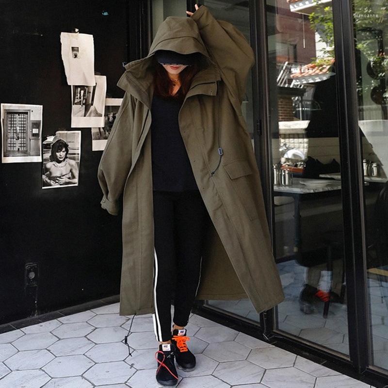 

Women' Trench Coats SuperAen 2023 Spring And Autumn Windbreaker Women' Korean Loose Large Casual Fashion Hooded Long Coat, Green