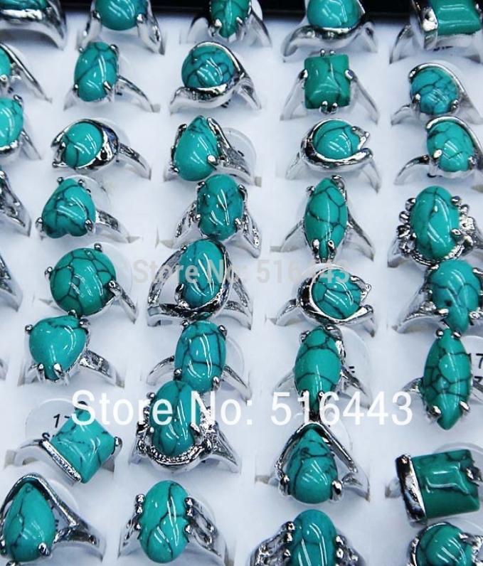 

Big Promotion 10pcs Mix Style Turquoise Women Mens Rings Whole Jewelry Lots A1104345487