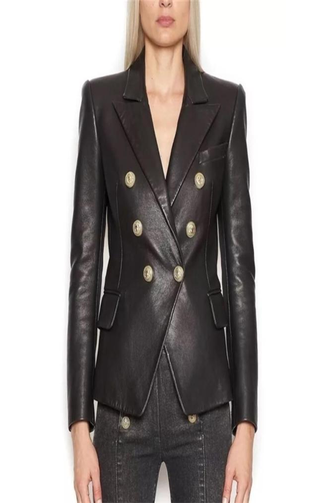 

HIGH STREET Newest Baroque Fashion 2020 Designer Blazer Jacket Women039s Lion Metal Buttons Faux Leather Blazer Outer Coat LJ208330564, Black