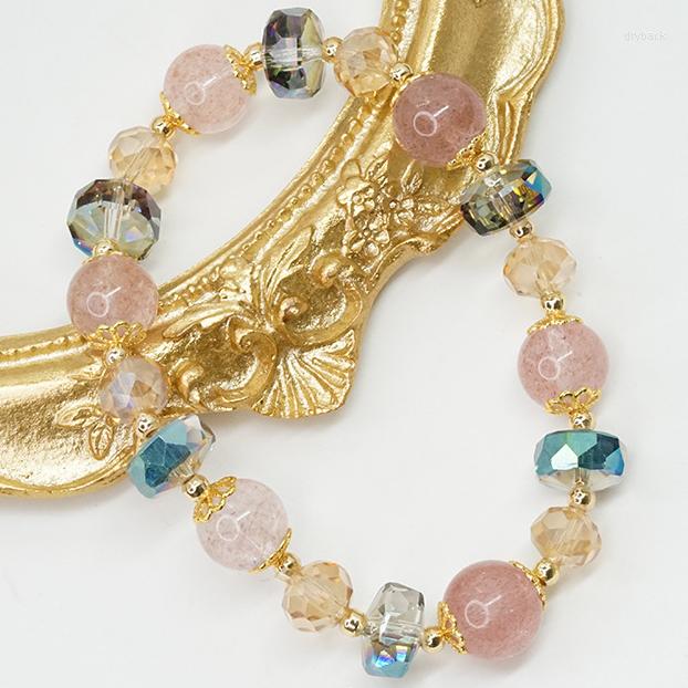 

Link Bracelets Shiny Natural Strawberry Quartz Crystal Beads Strand For Women Feminine Bracelet Gift Jewelry