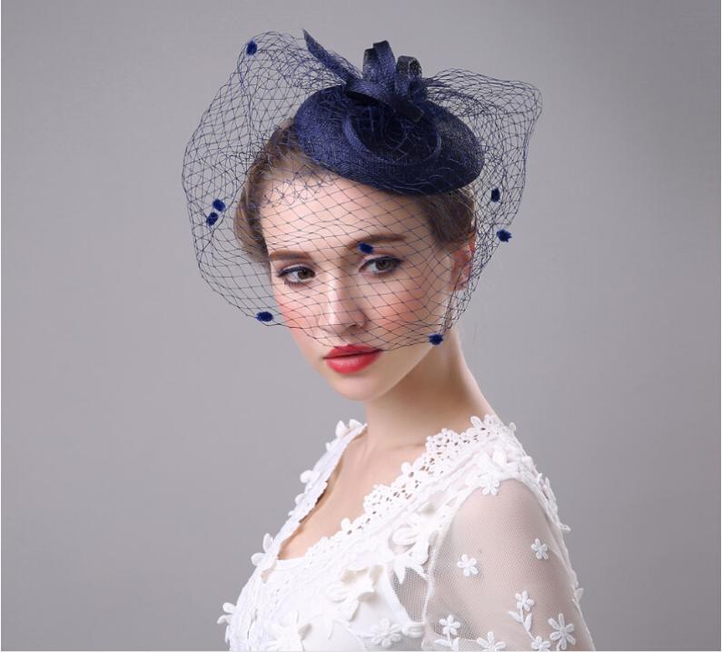 

Elegant Wedding Party Bridal Headdress Church Hats 2019 Cheap Handmade Custom Navy Blue Hat Kentucky Derby Hats4473160, Black