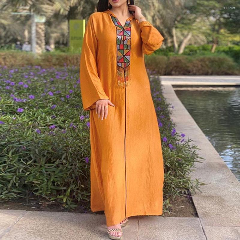 

Ethnic Clothing Diamond Kaftan Dresses Dress Pure Color Casual Fashion Middle Eastern Muslim Style Slim Long Sleeve Hooded Islamic