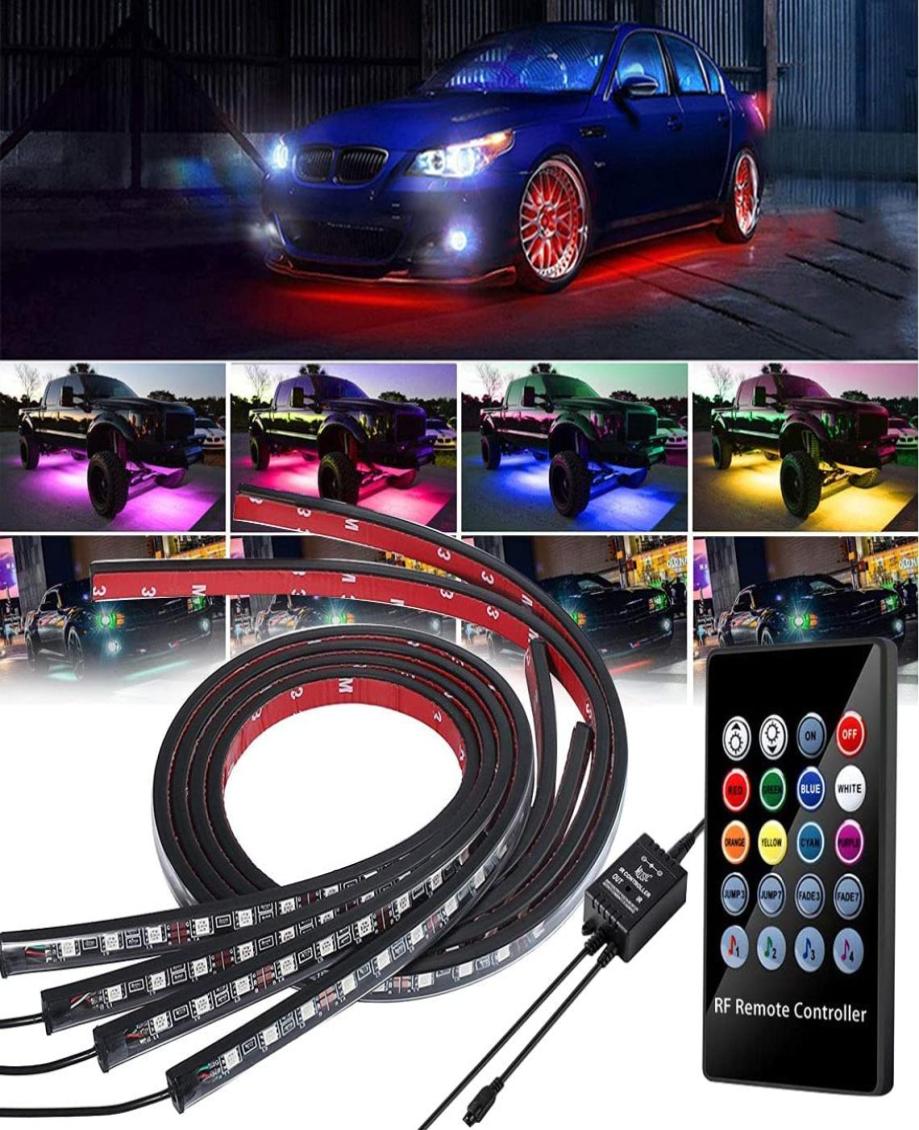 

4PCS 12V IP65 Atmosphere Light App Control Flowing Color RGB LED Strip Under Car 90 120 150 Tube Underglow Underbody System Neon L3860619