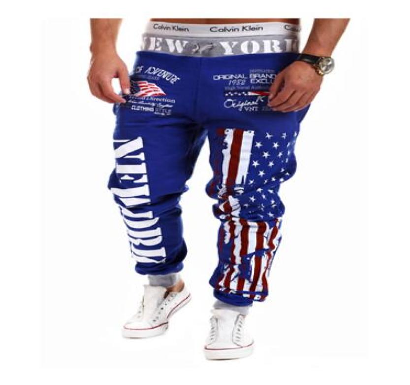 

WholeTop Design 2016 Personality Casual Pants Mens Joggers American Flag Star Print Trousers Overalls Sweatpants Hip Hop Hare3887213, Black