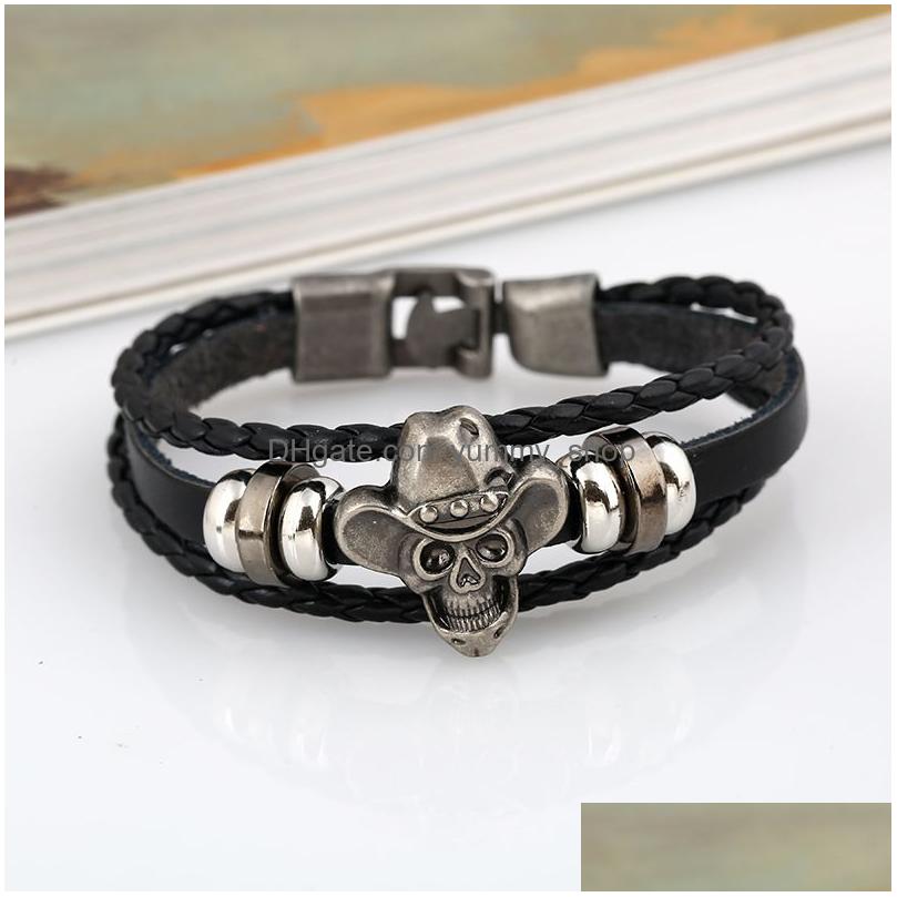 

Chain Link Bracelets Fashion Mtilayer Leather Star Skl Charm Bracelet Bangle For Men Jewelry Vintage Punk Accessorie Party Gift E421 Dhota