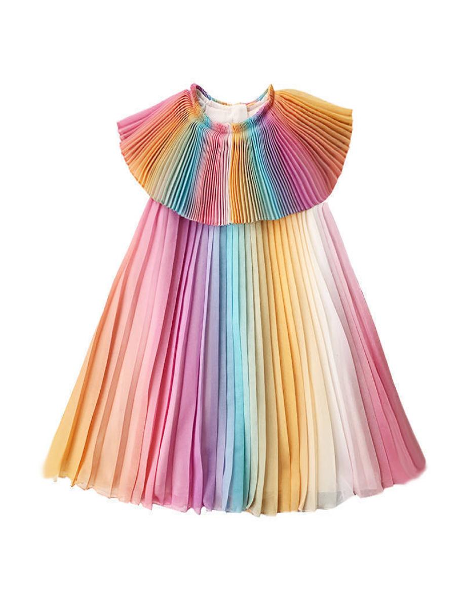 

2019 Summer Girl Rainbow Dress Kids Party Dresses Fashion Princess Pleated Dress Maid Girl Costume Cute Kids Belle Clothing J190612436992, Multi-color