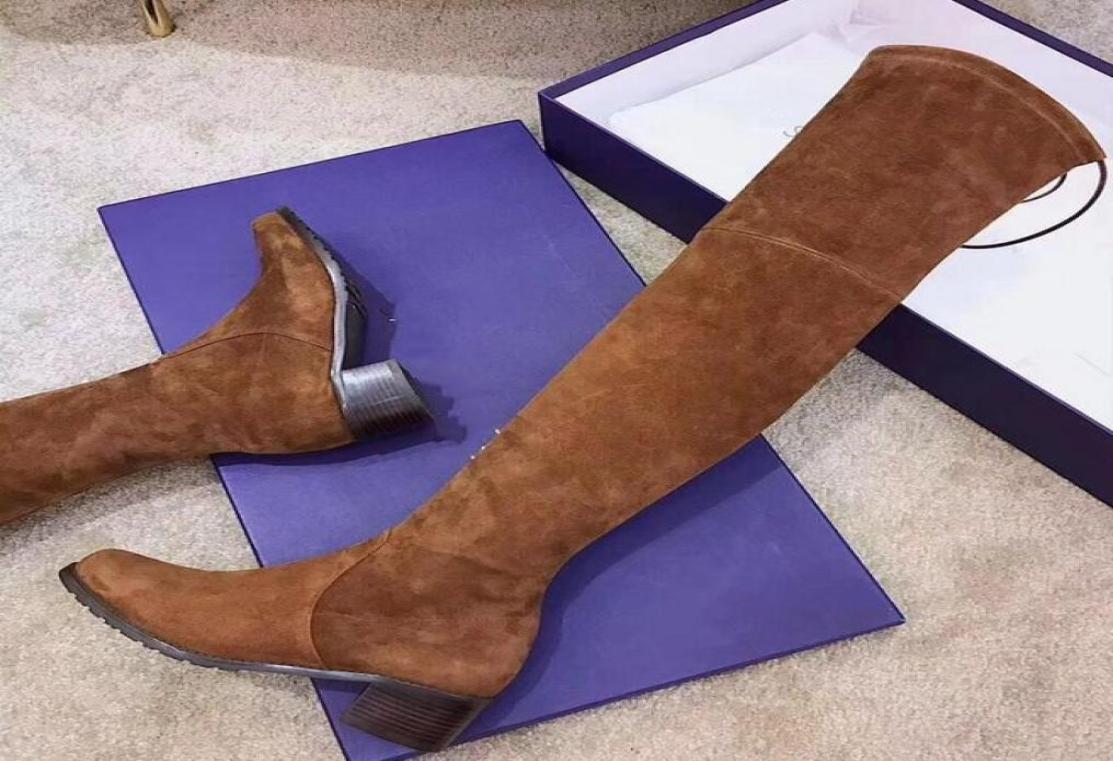 

High quality leather over the knee boots thick bottom elastic high to help flat shoes SW black brown laceup5086176, Navy