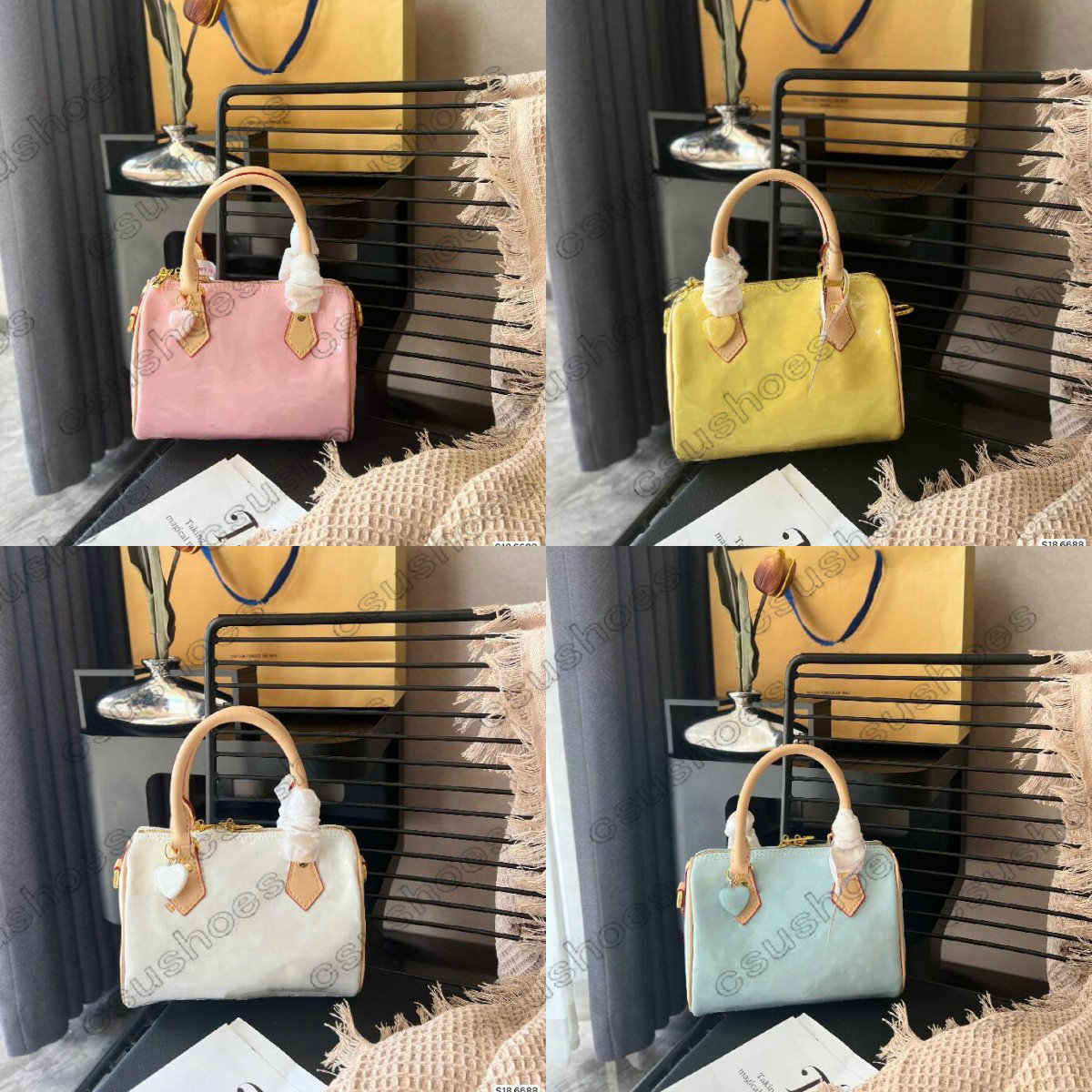 

23SS M81879 Speedys 20 Patent Cross Body Heart Pendant Pink Patent Heart Leather Bag Cross Body Bag Women Designer Bag Luxury Handbag Shoulder Messenger Bags