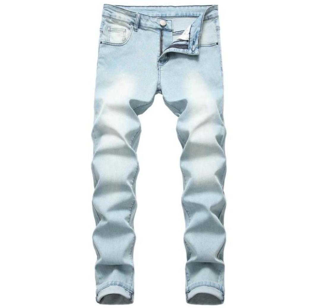 

Mens Jeans Solid Color Motorcycle jean men Trendy youth slim leggings Casual Fashion Style2568330, Blue