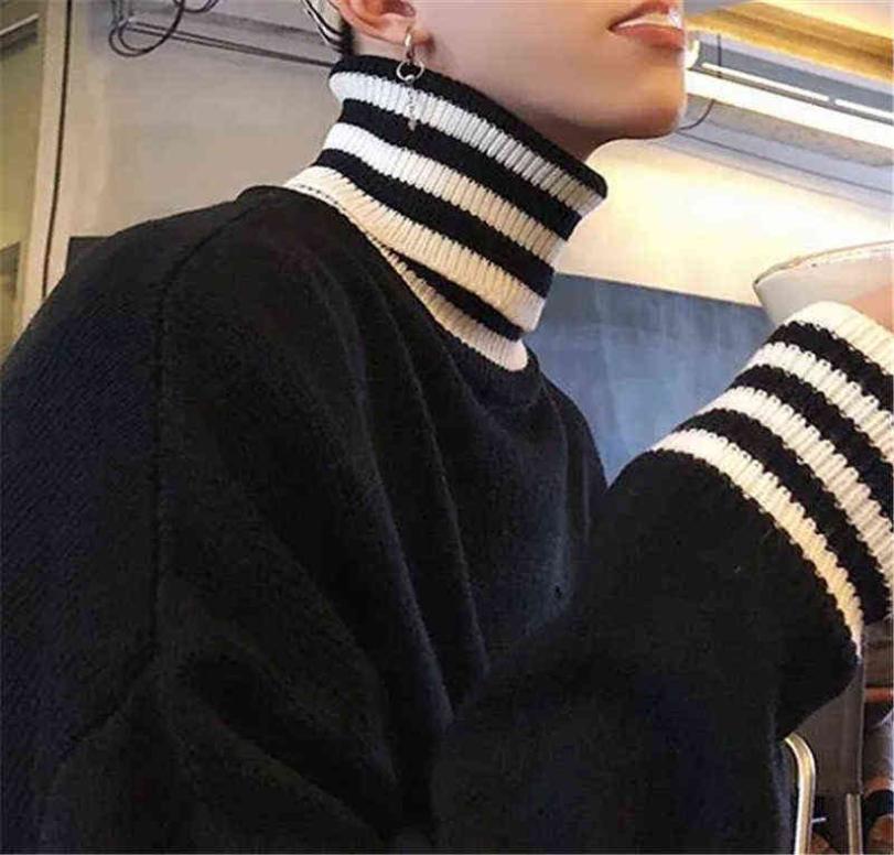 

Striped Turtleneck Sweater Men Sweaters Korean Fashion Loose Sweaters Autumn Winter Clothing Harajuku Knitted Tops Sueter Hombre L6612316, Black