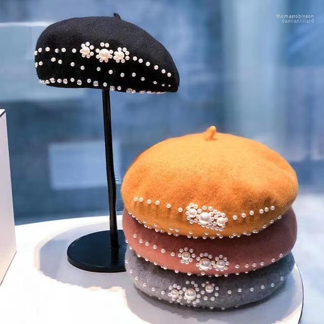 

Berets 202310-diamond Pearl Flowers Lady Beret Hat Women Leisure Painter Hat1, White