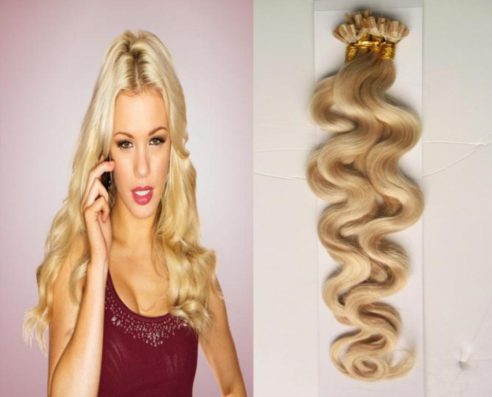 

Blonde brazilian body wave virgin hair U Tip Hair Extensions 100 strands 100g Remy Pre Bonded Keratin Capsules Hair9611006