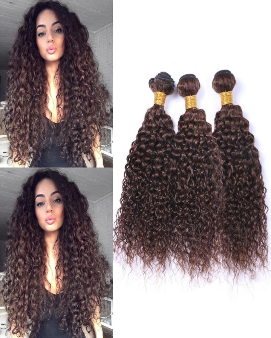 

4 Dark Brown Kinky Curly Brazilian Human Hair Weaves 3 Bundles Chocolate Brown Virgin Hair Wefts Extensions Kinky Curly Bundles D1532618