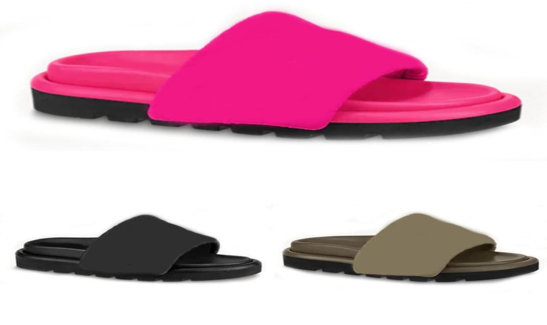 

Pool Pillow Comfort Sandals Designer Slippers Women Mule Slipper Lady Nylon Shoes Khaki Green Down filling Men Leather Sandal Flat4169492, Black