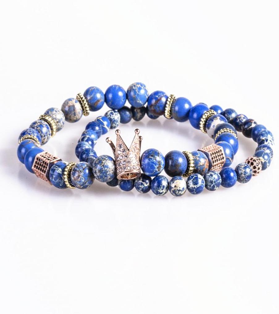 

2pcsset Bead Bracelet Crown Charm Bangle Natural Blue Emperor Stone BeadsBuddha Bracelet for Women and Mens Pulseras Masculina9887075