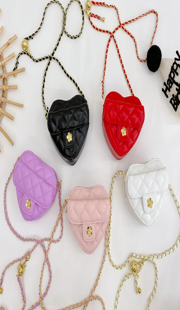

Luxury Girls love hearts Purse children metal flower chain messenger Bag Kids one shoulder princess bags wallet A89382848452, Pink