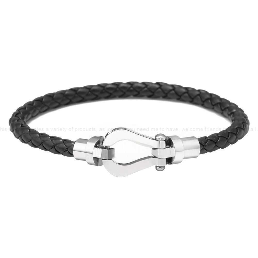 

jewellery designer freds Bracelet Bangle Net red horseshoe buckle leather rope woven bracelet fashion titanium steel bracelet stainless steel bracelet U bracelet