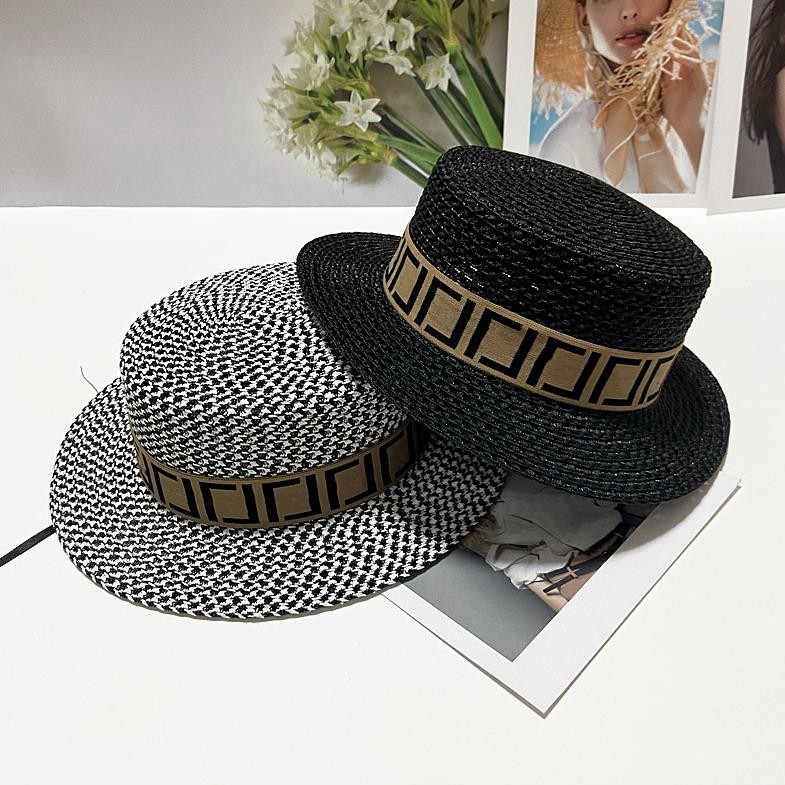 

2023 Luxury designer Alphabet Bent wavy hat men's hip hop sun Visor grid men's and women's straw hats fashion top Hat A1