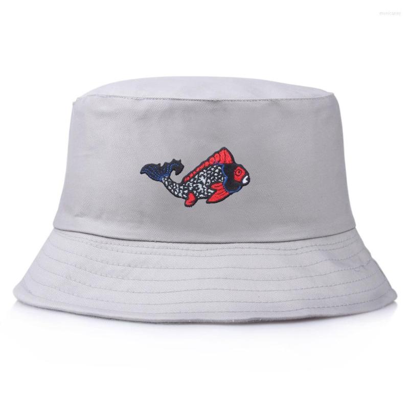 

Berets 4 Seasons Wear Travel Outdoor Shopping Cartoon Lucky Koi Fish Bucket Hats For Men Women Panama Cotton Fisherman Caps Youth F225, White