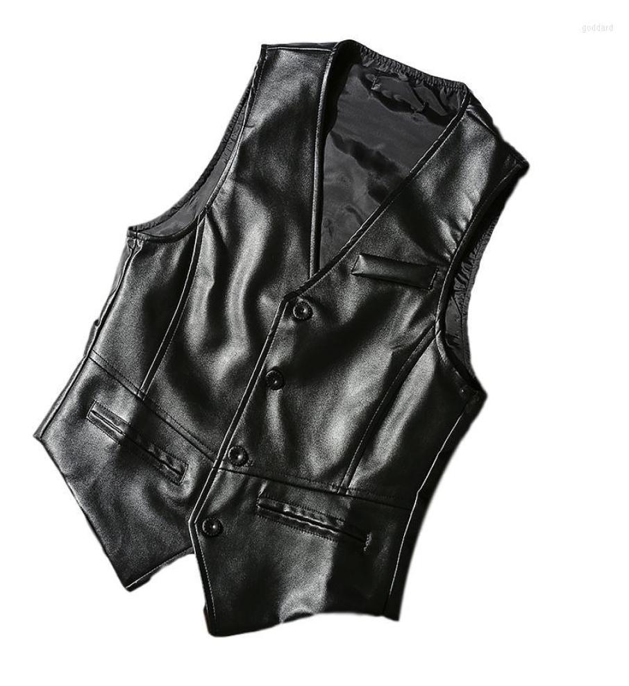 

Men039s Vests Idopy Men Vest Black Business Classic Waistcoat Male Faux Leather Fashion Solid Biker Sleeveless Jacket3443244