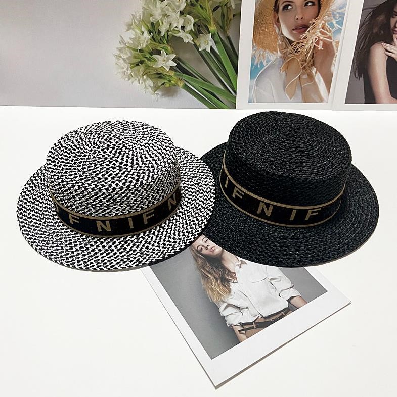 

2023 Luxury designer Alphabet Bent wavy hat men's hip hop sun Visor grid men's and women's straw hats fashion top Hat G1