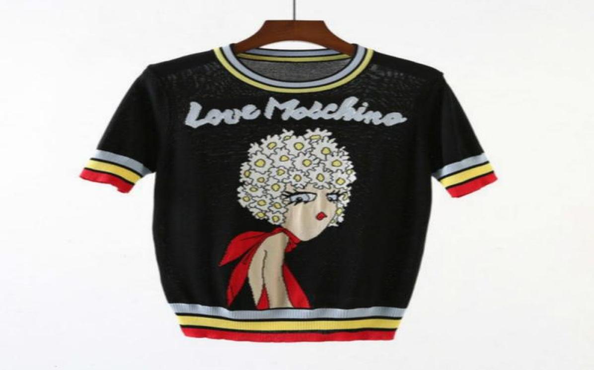 

New Women039s Tops Jacquard Lovely Girl Letters Short Sleeve Pullover 2019 Summer Female Knitted Striped Oneck Sweater Jumper 7428099, Black