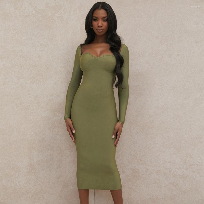 

Casual Dresses Elegant Bandage Dress 2023 Women Bodycon Sexy Backless Clothing Club Party Evening, Army green