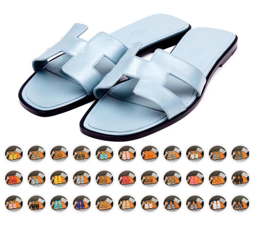 

Beach slippers womens sandals Famous brand Classic Flat heel Summer Designer Fashion flops leather lady Slides women shoes el B7315612, Red