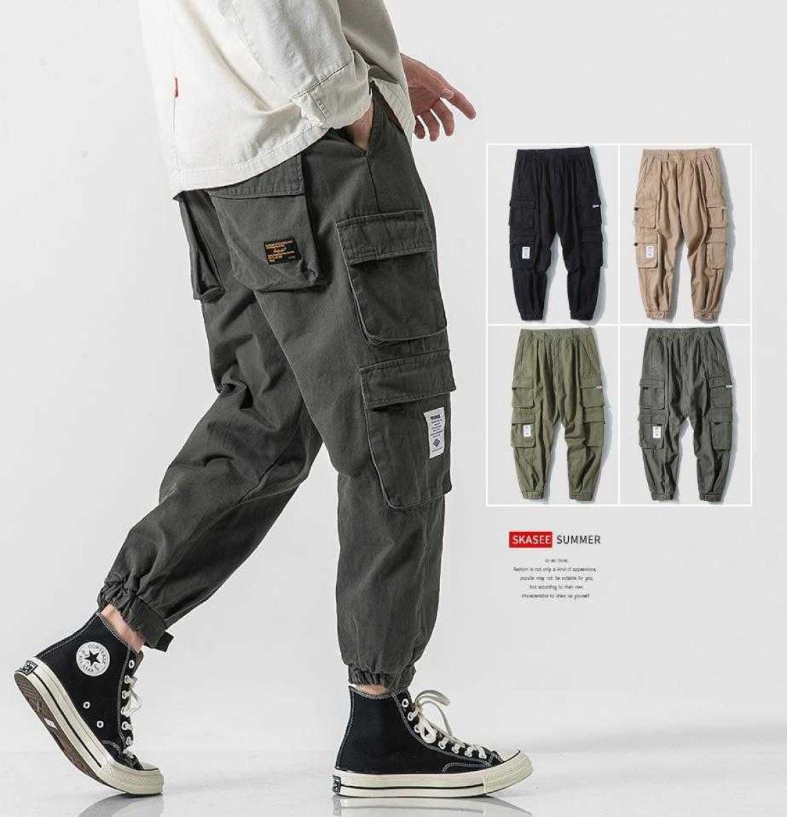

2021 Autumn High Quanlity Men039s AnkleTied Casual Trousers Korean Style Trendy Men039s Cargo Pants Loose Army Gray Cropped4239762, Army green