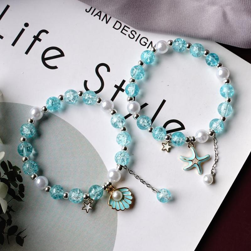 

Charm Bracelets Popcorn Starfish Bracelet With Crystal Pearl Conch Girlfriends Glass Jewelry #YXS40Charm